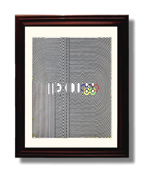 Mexico City 1968 Olympics 20x24 Vintage Travel Print 8x10 Beveled Frame travel wall art print