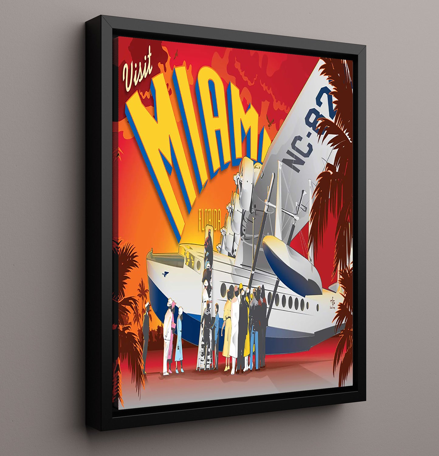 Miami Pan Am Seaplane Vintage Travel Print 16x20 Framed Canvas travel wall art print
