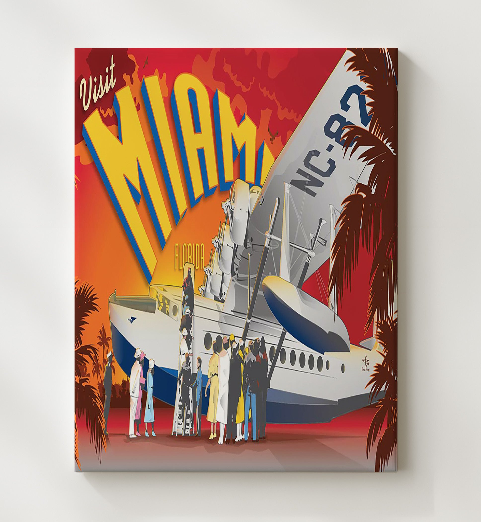 Miami Pan Am Seaplane Vintage Travel Print 20x24 Canvas travel wall art print
