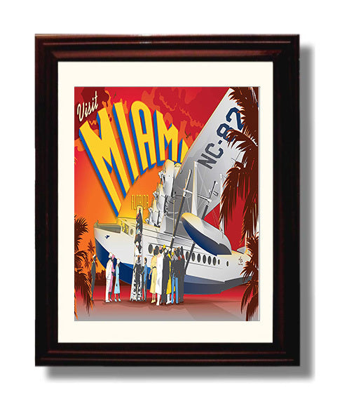 Miami Pan Am Seaplane Vintage Travel Print 8x10 Beveled Frame travel wall art print