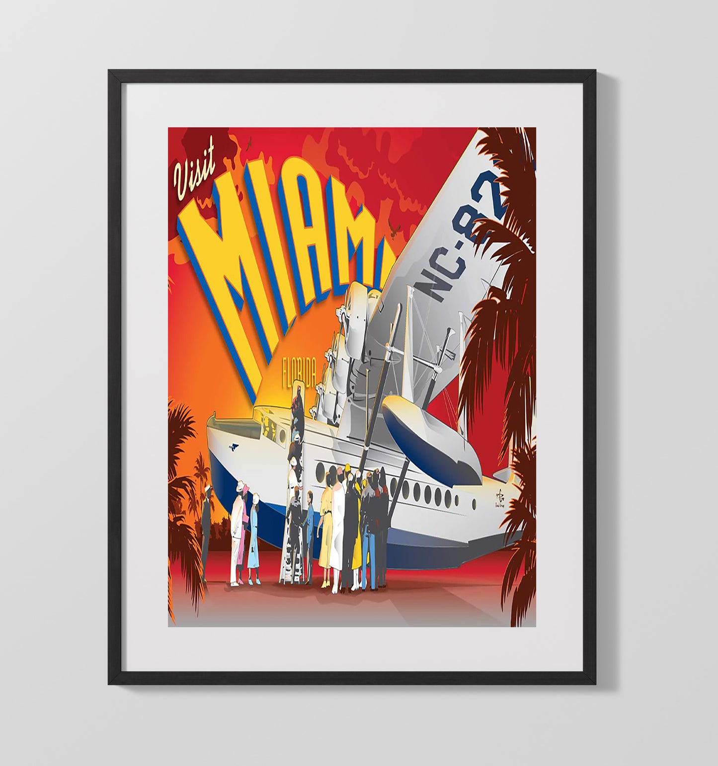 Miami Pan Am Seaplane Vintage Travel Print 16x20 Gallery Frame travel wall art print