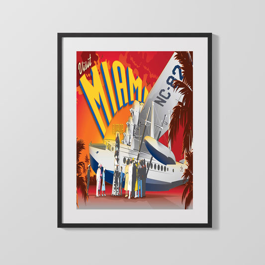 Classic Travel Poster - Miami - Pan Am Seaplane