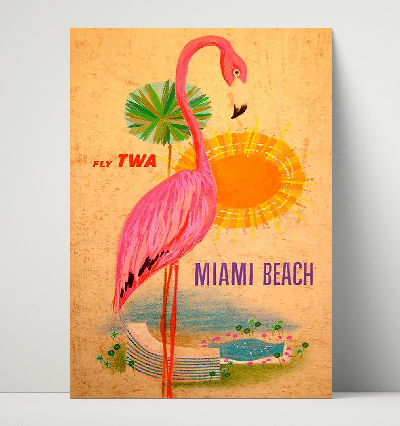 Miami TWA Flamingo Vintage Travel Print 16x20 Unframed Print travel wall art print