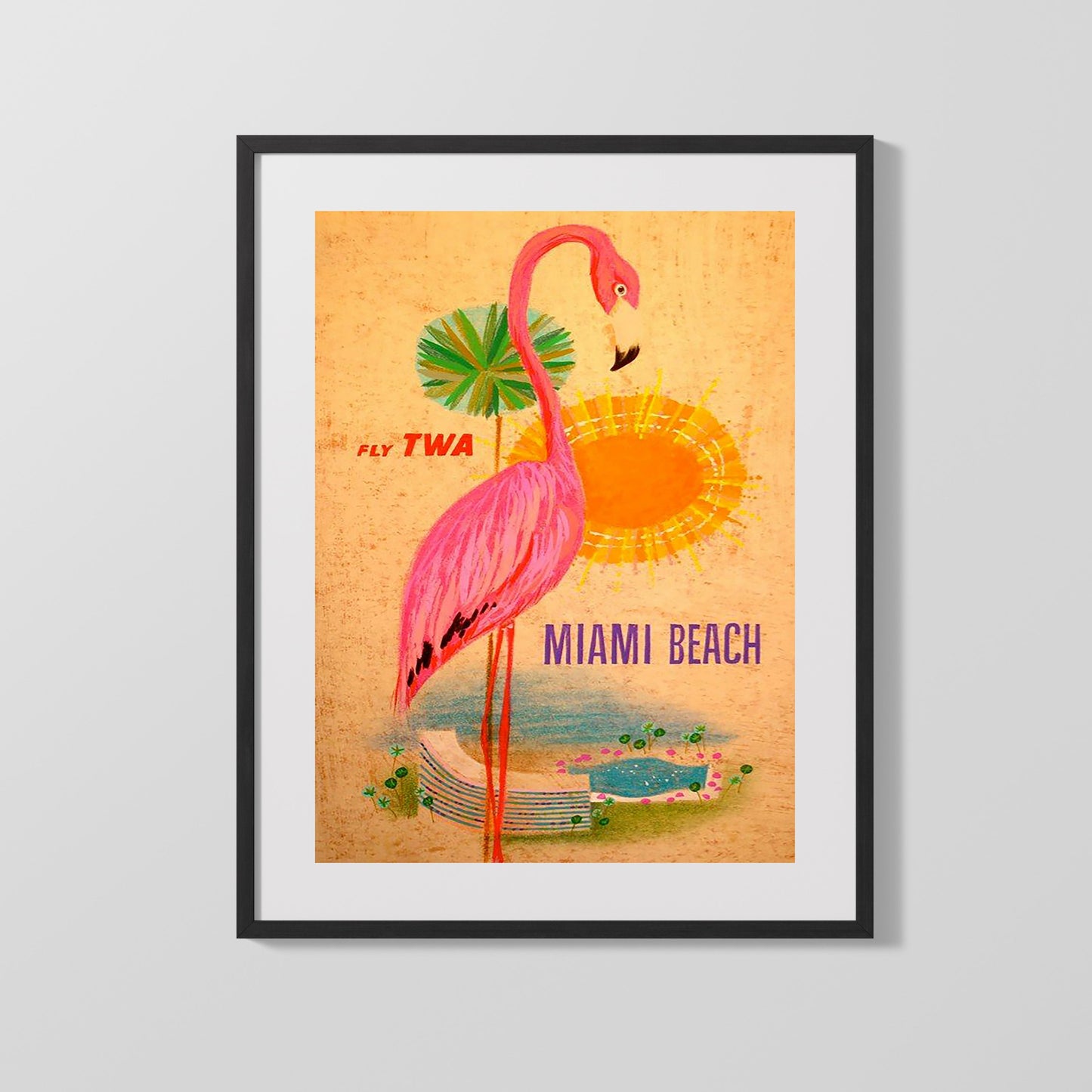 Classic Travel Poster - Miami - TWA Flamingo