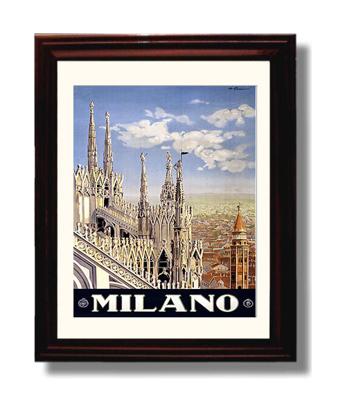 Milan Duomo di Milano Vintage Travel Print 8x10 Beveled Frame travel wall art print