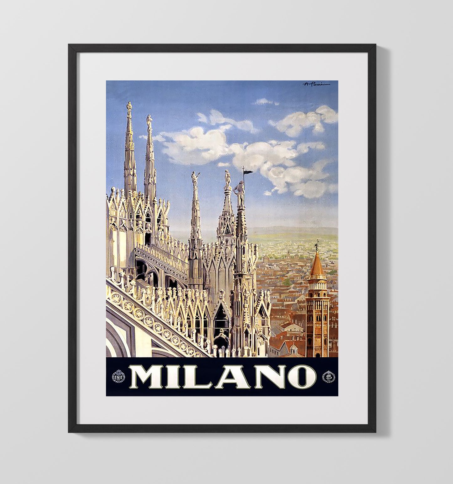 Milan Duomo di Milano Vintage Travel Print 16x20 Gallery Frame travel wall art print