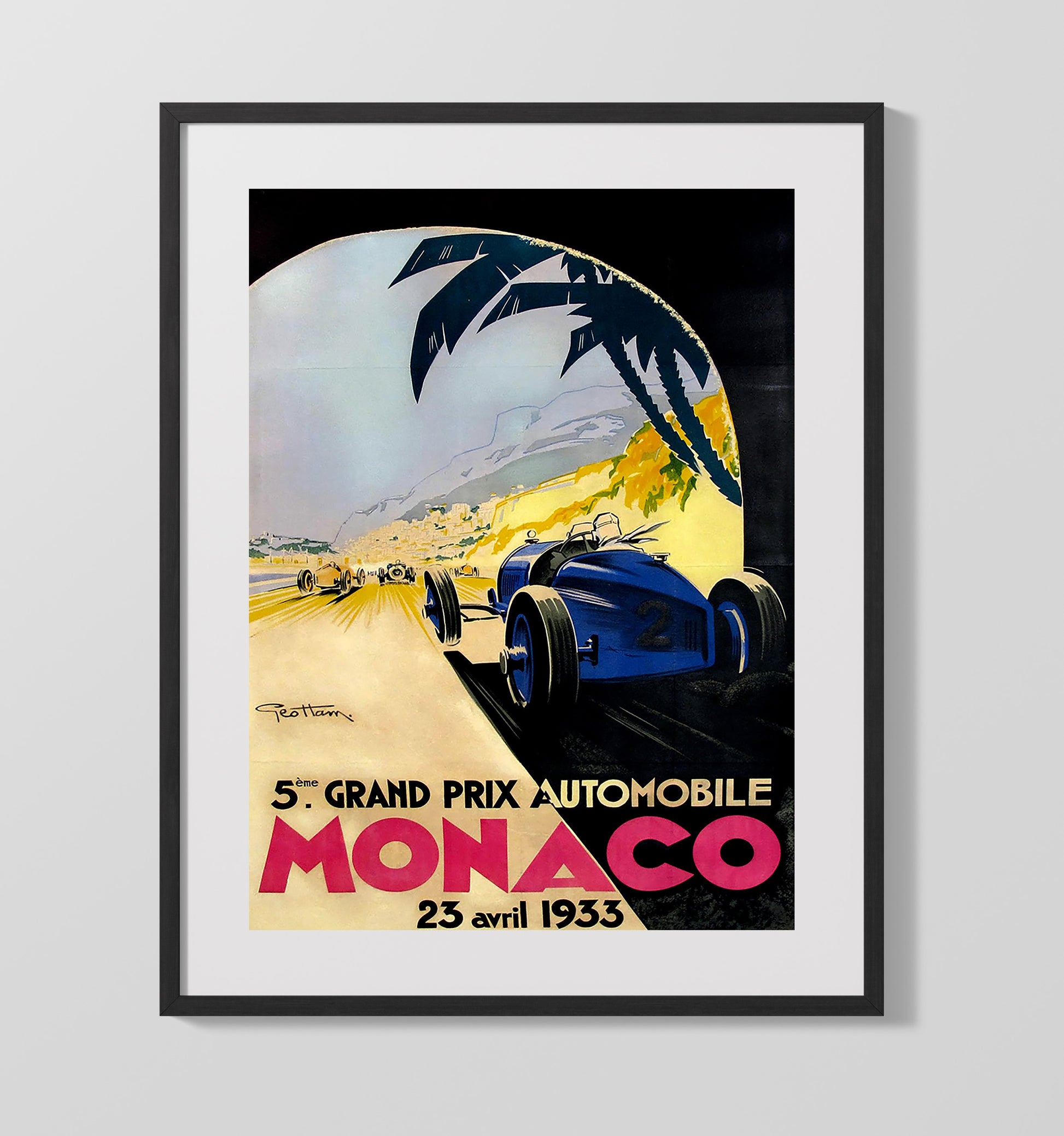 Monaco Grand Prix 1933 Vintage Travel Print 16x20 Gallery Frame travel wall art print