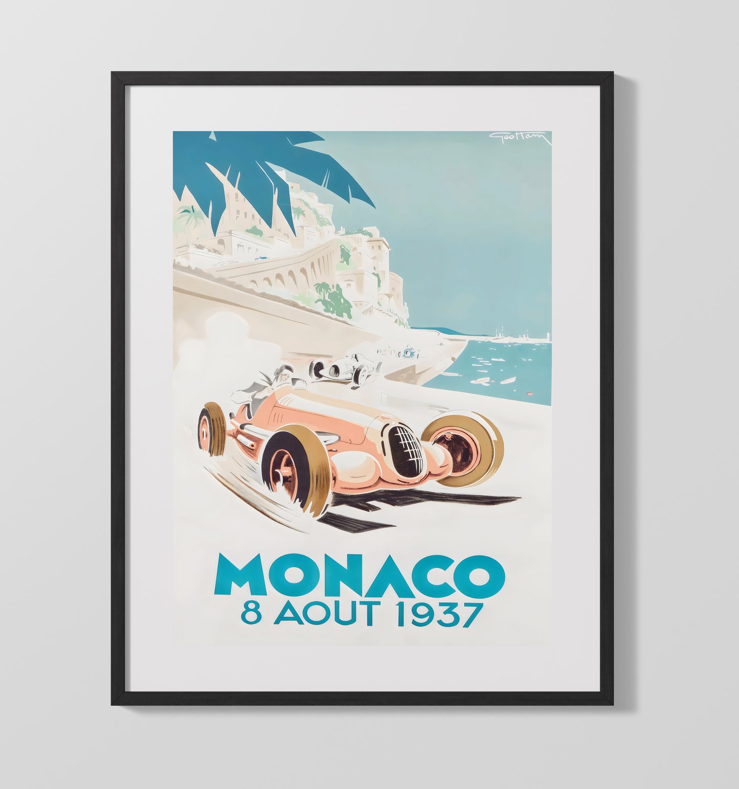 Monaco Grand Prix 1937 Vintage Travel Print 16x20 Gallery Frame travel wall art print