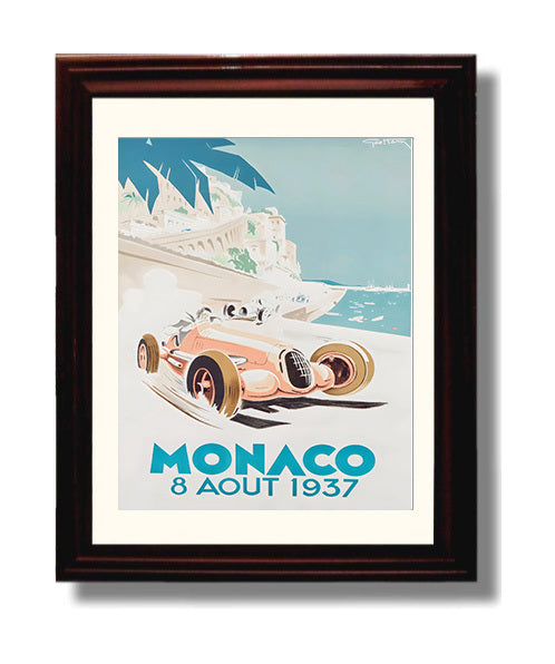 Monaco Grand Prix 1937 Vintage Travel Print 8x10 Beveled Frame travel wall art print