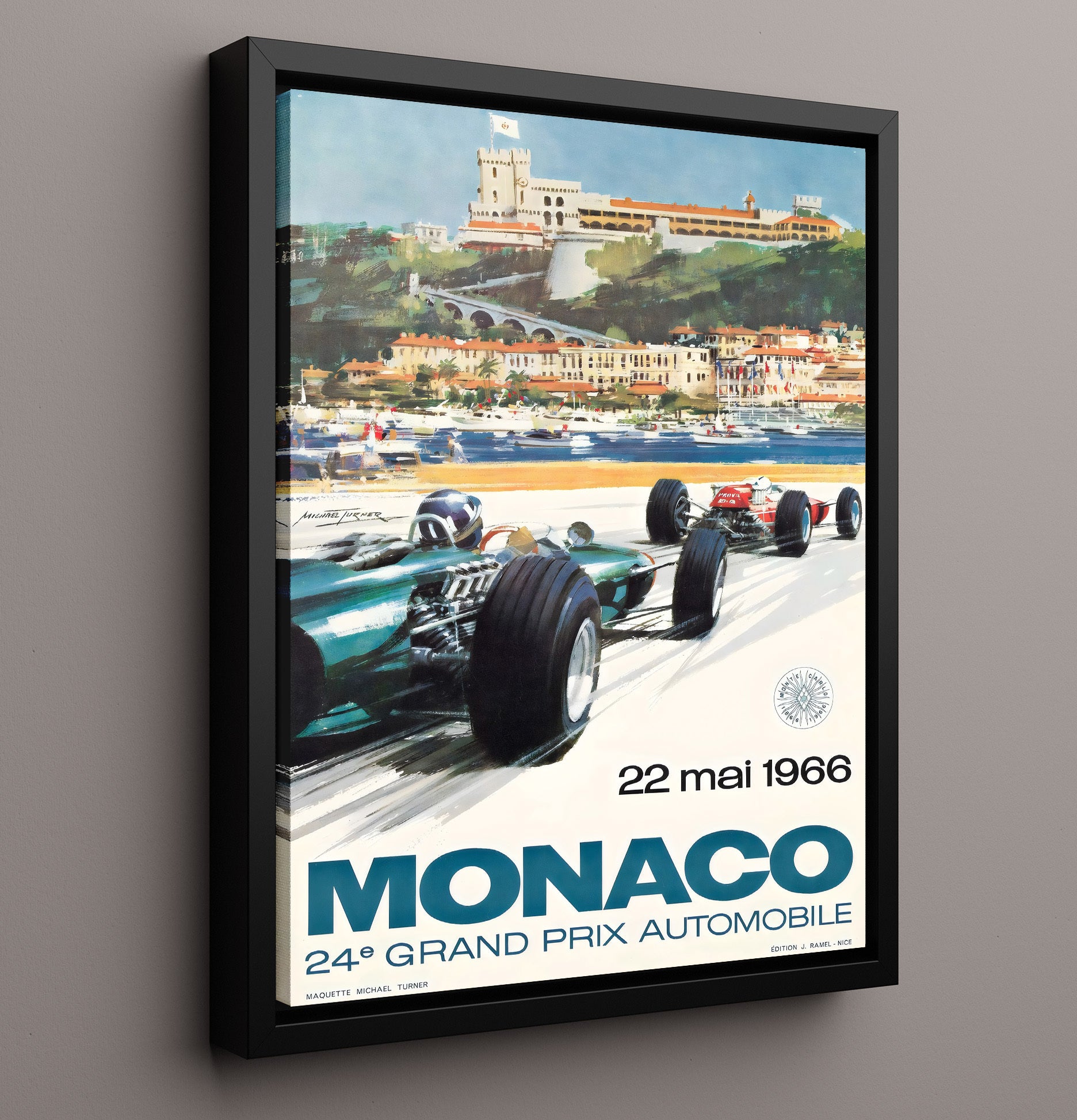 Monaco Grand Prix 1966 Vintage Travel Print 16x20 Framed Canvas travel wall art print