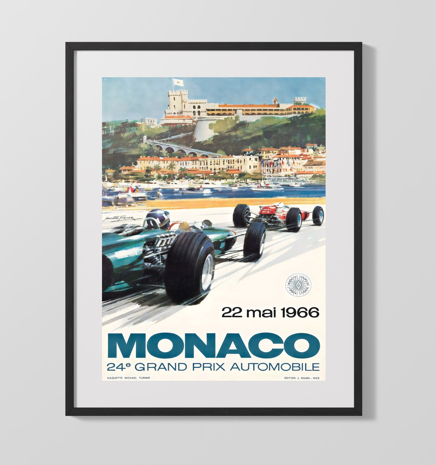Monaco Grand Prix 1966 Vintage Travel Print 16x20 Gallery Frame travel wall art print