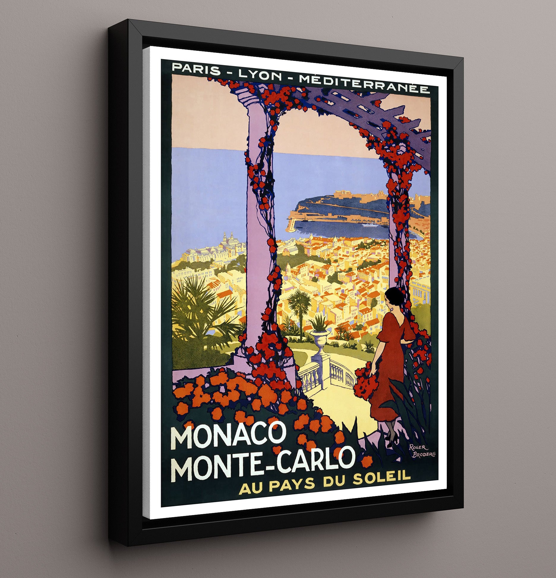 Monaco Monte Carlo Vintage Travel Print 16x20 Framed Canvas travel wall art print