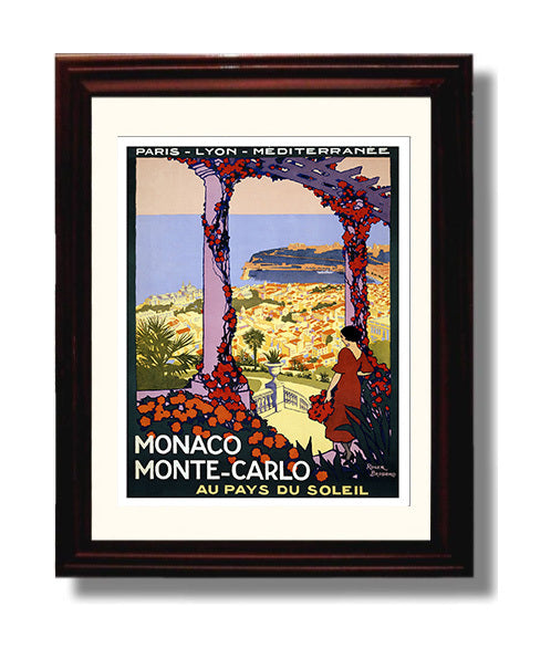 Monaco Monte Carlo Vintage Travel Print 8x10 Beveled Frame travel wall art print