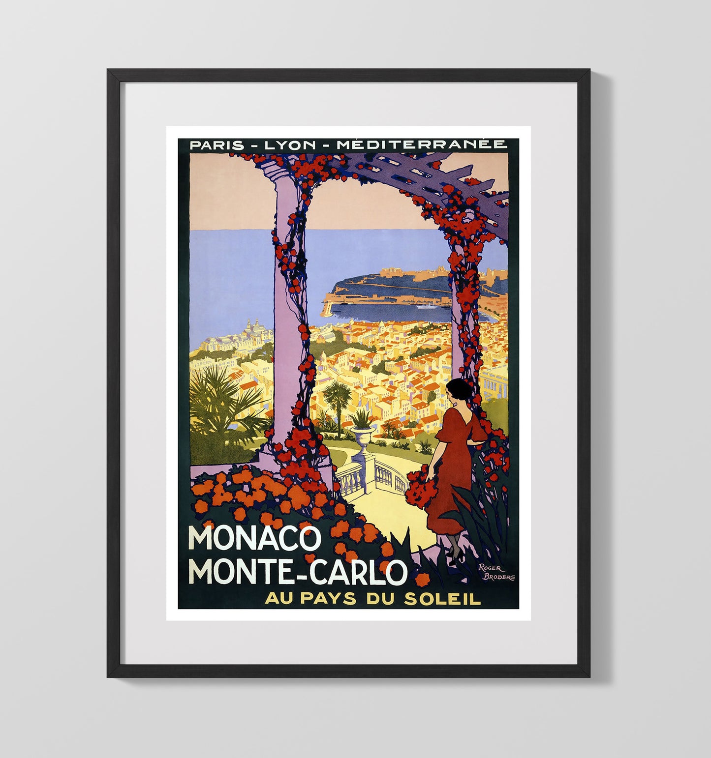 Monaco Monte Carlo Vintage Travel Print 16x20 Gallery Frame travel wall art print
