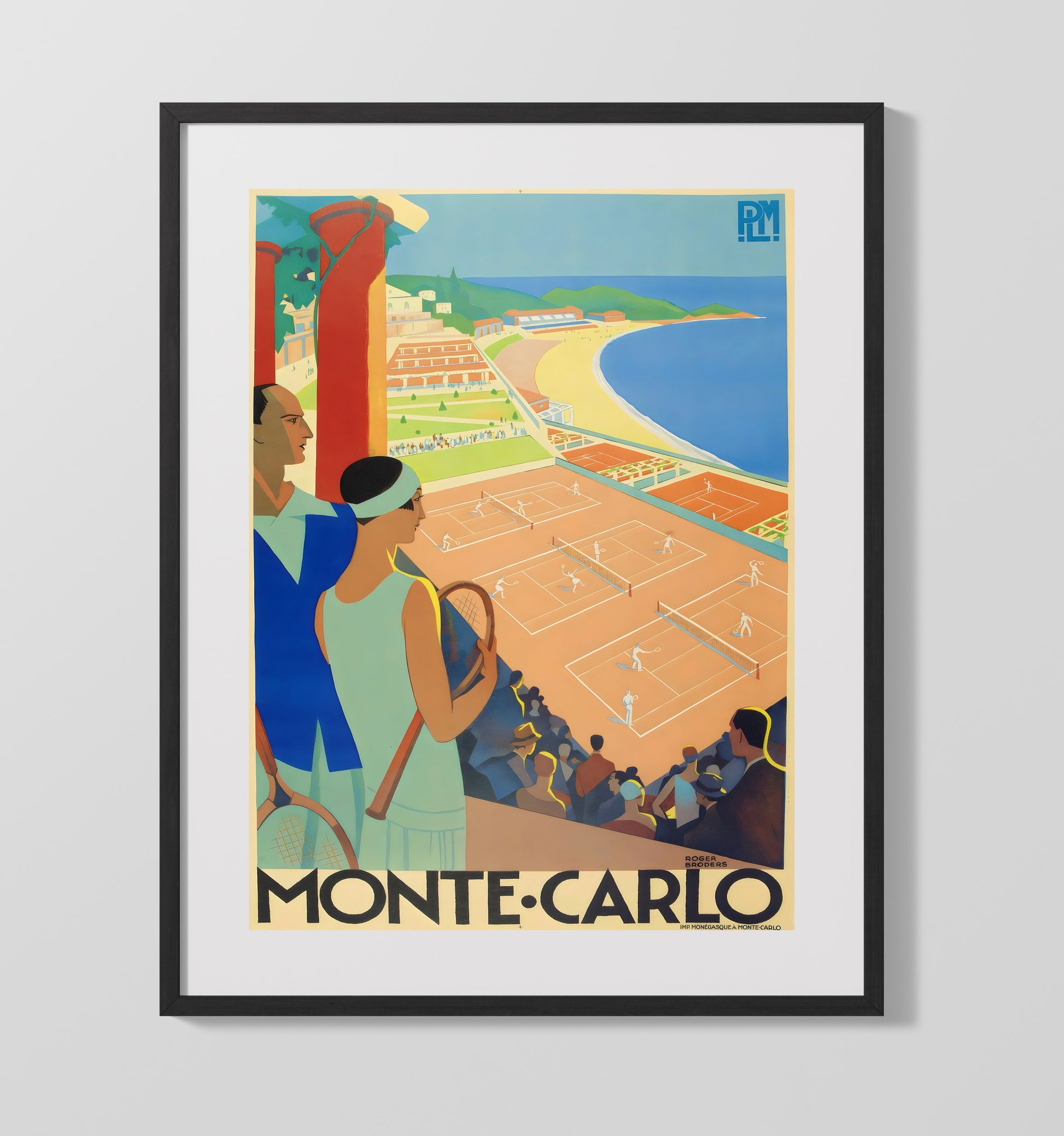 Monaco Monte Carlo Tennis Vintage Travel Print 16x20 Gallery Frame travel wall art print
