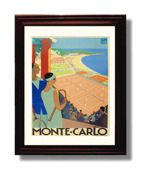 Monaco Monte Carlo Tennis Vintage Travel Print 8x10 Beveled Frame travel wall art print