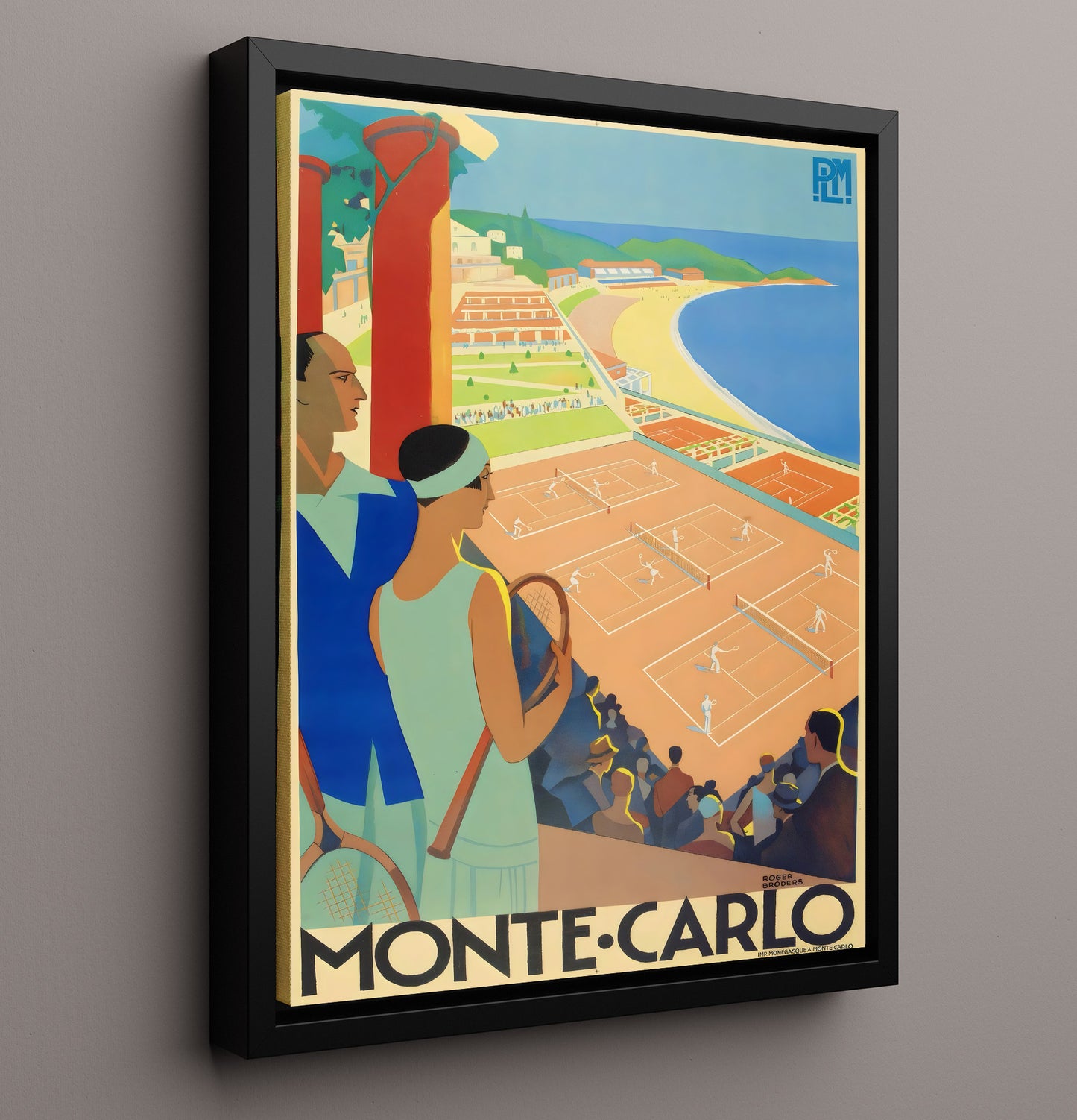Monaco Monte Carlo Tennis Vintage Travel Print 16x20 Framed Canvas travel wall art print