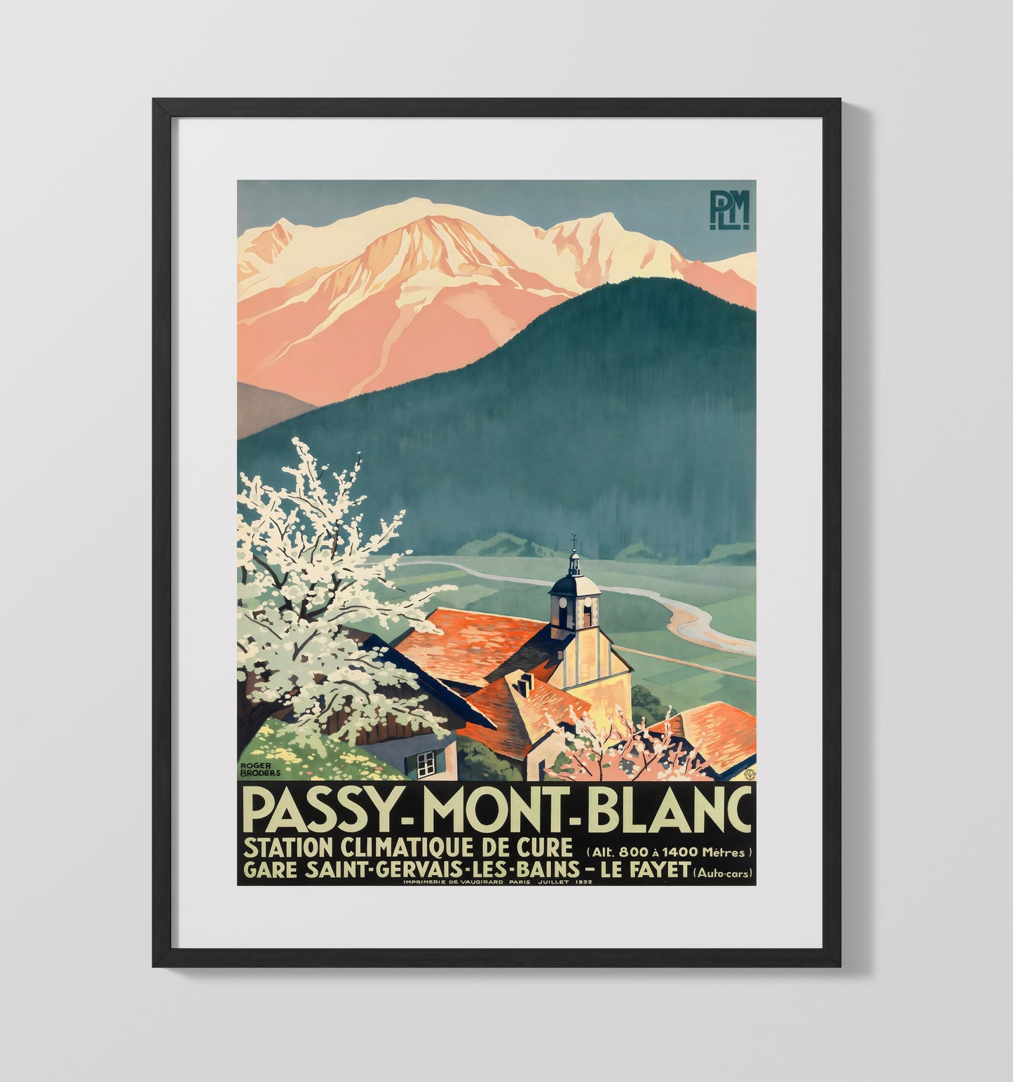 Mont Blanc Passy Vintage Travel Print 16x20 Gallery Frame travel wall art print