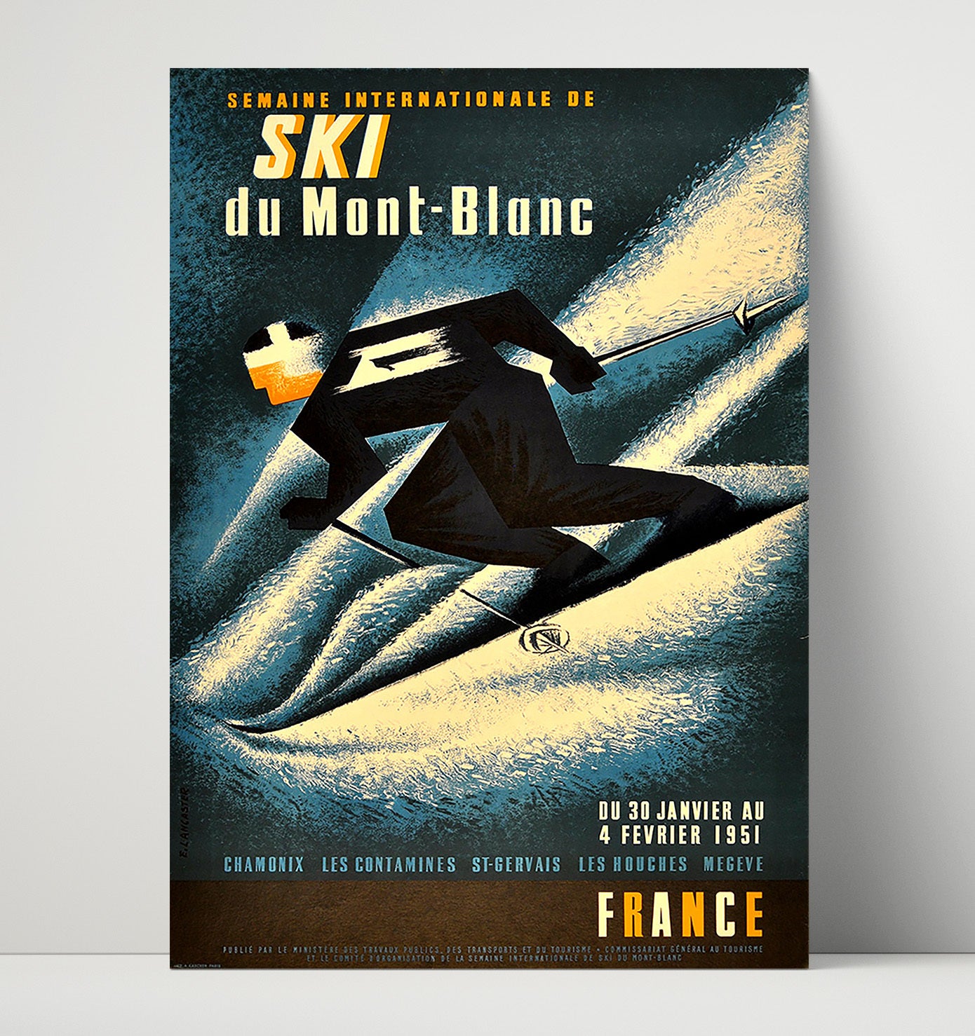 Mont Blanc Ski Vintage Travel Print 16x20 Unframed Print travel wall art print