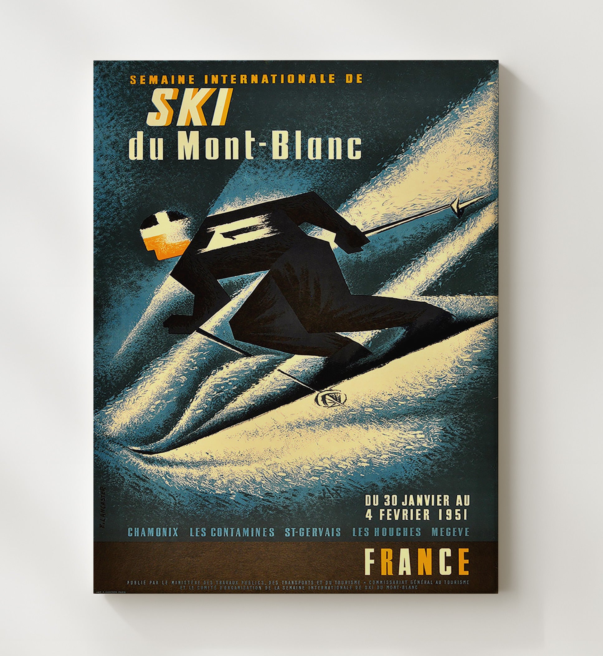 Mont Blanc Ski Vintage Travel Print 20x24 Canvas travel wall art print