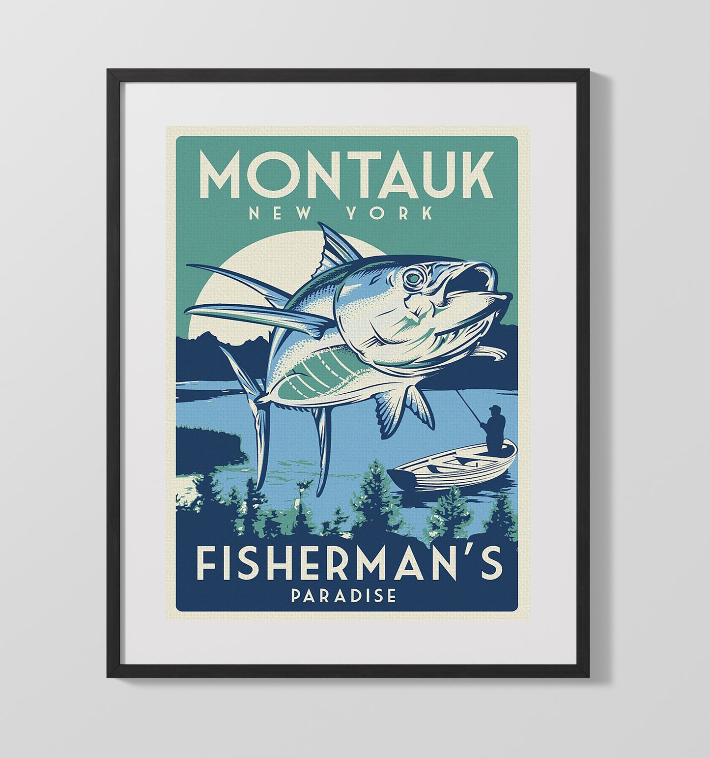 Montauk Fishermans Paradise Vintage Travel Print 16x20 Gallery Frame travel wall art print