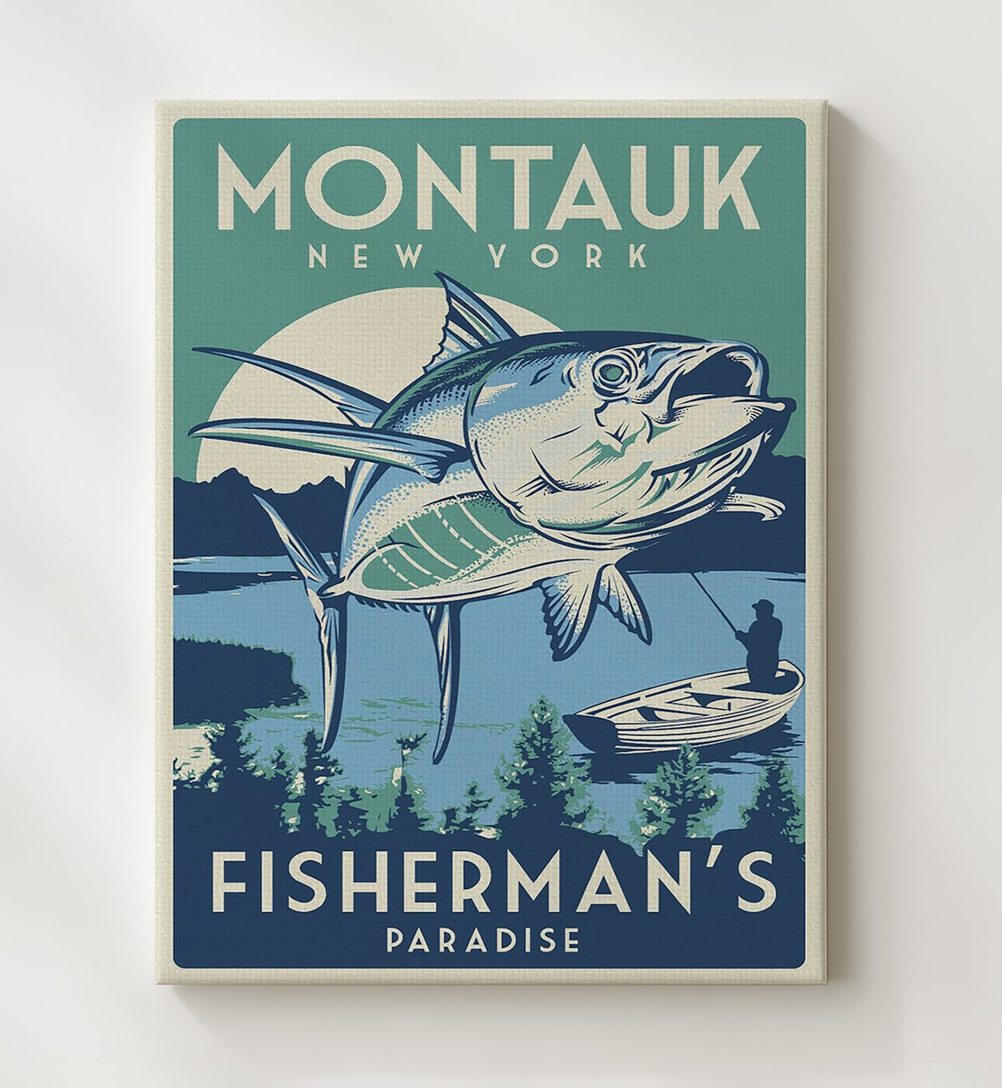 Montauk Fishermans Paradise Vintage Travel Print 20x24 Canvas travel wall art print