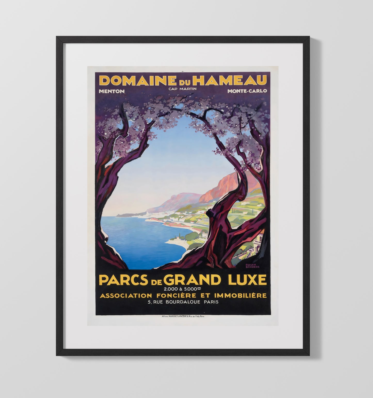 Monte Carlo Domaine du Hameau Vintage Travel Print 16x20 Gallery Frame travel wall art print