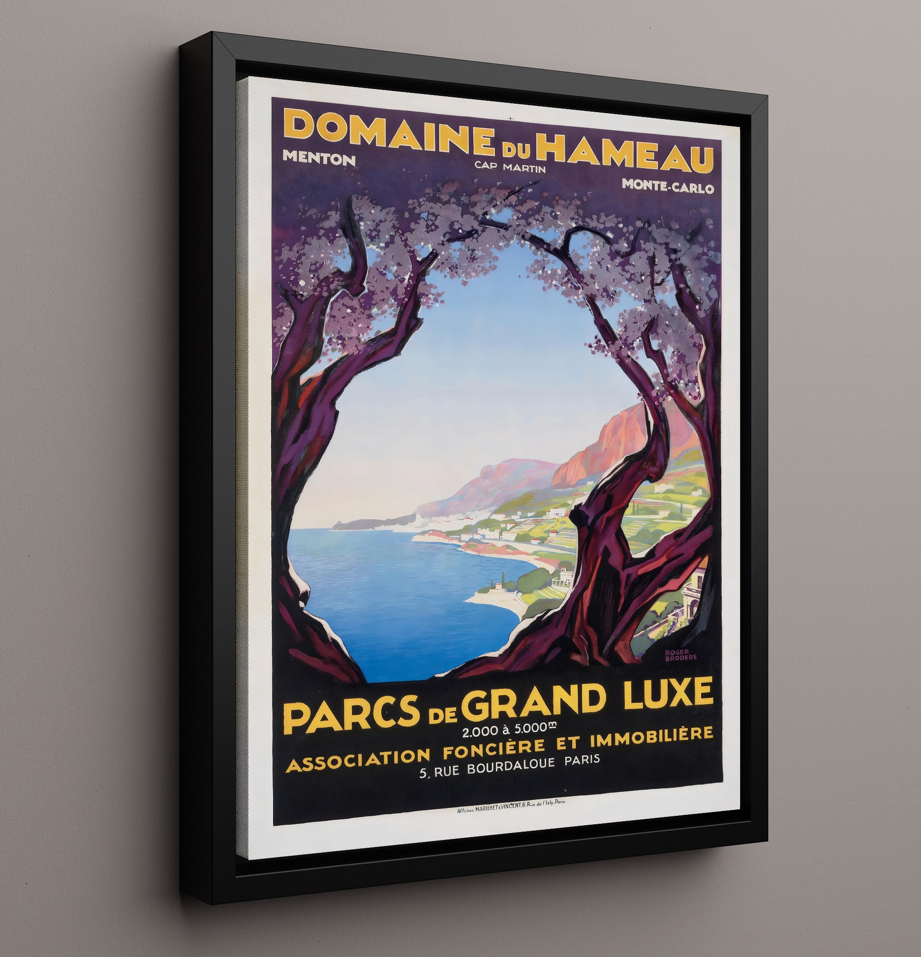 Monte Carlo Domaine du Hameau Vintage Travel Print 16x20 Framed Canvas travel wall art print