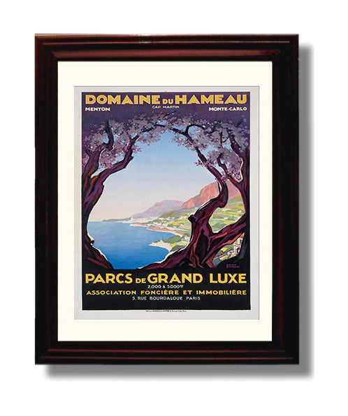 Monte Carlo Domaine du Hameau Vintage Travel Print 8x10 Beveled Frame travel wall art print