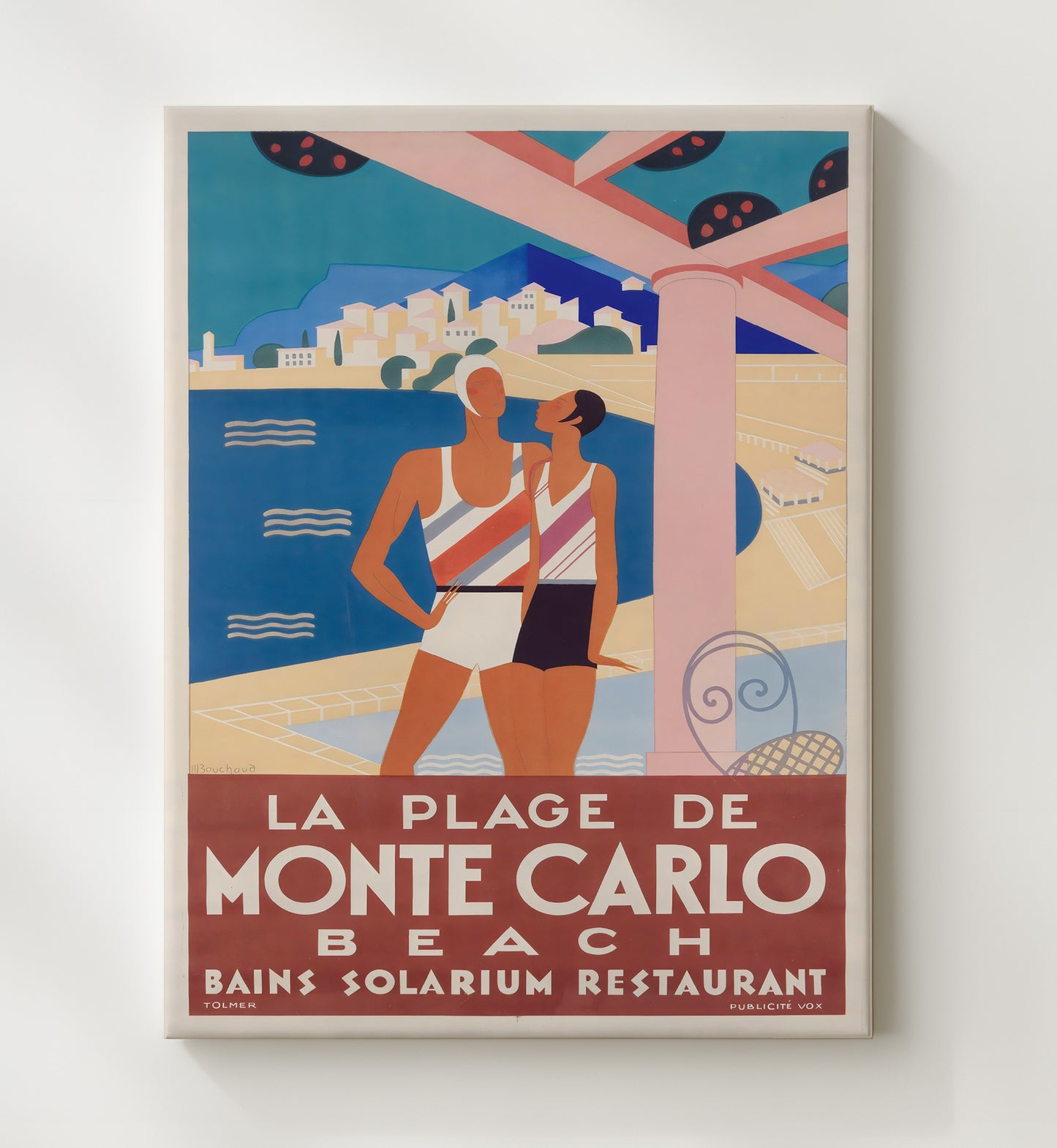 Monte Carlo La Plage Vintage Travel Print 20x24 Canvas travel wall art print