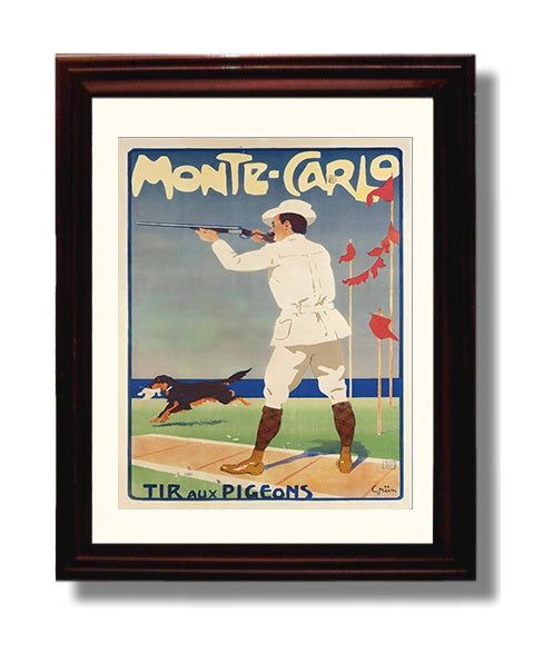 Monte Carlo Pigeon Shooting Vintage Travel Print 8x10 Beveled Frame travel wall art print