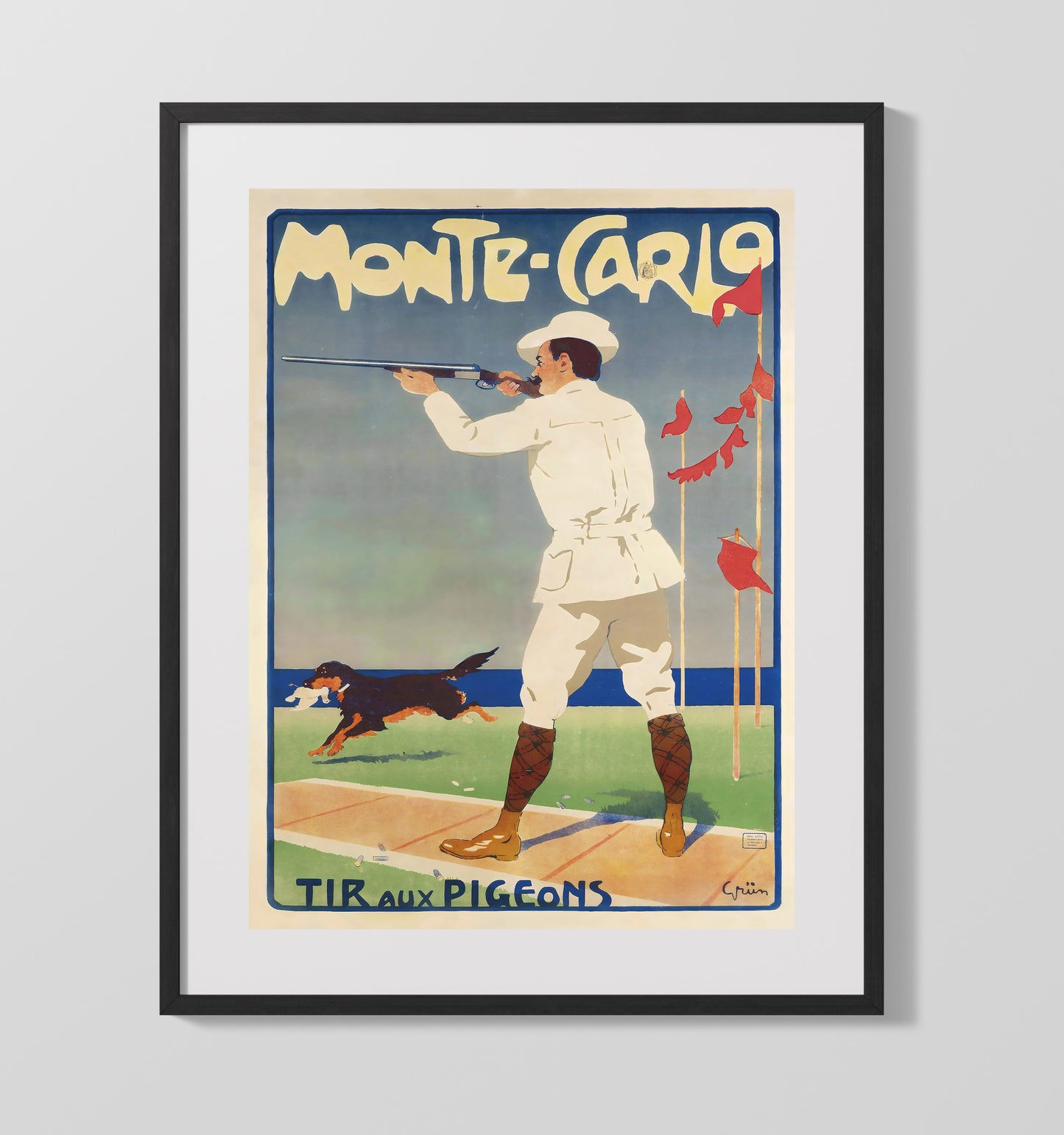 Monte Carlo Pigeon Shooting Vintage Travel Print 16x20 Gallery Frame travel wall art print
