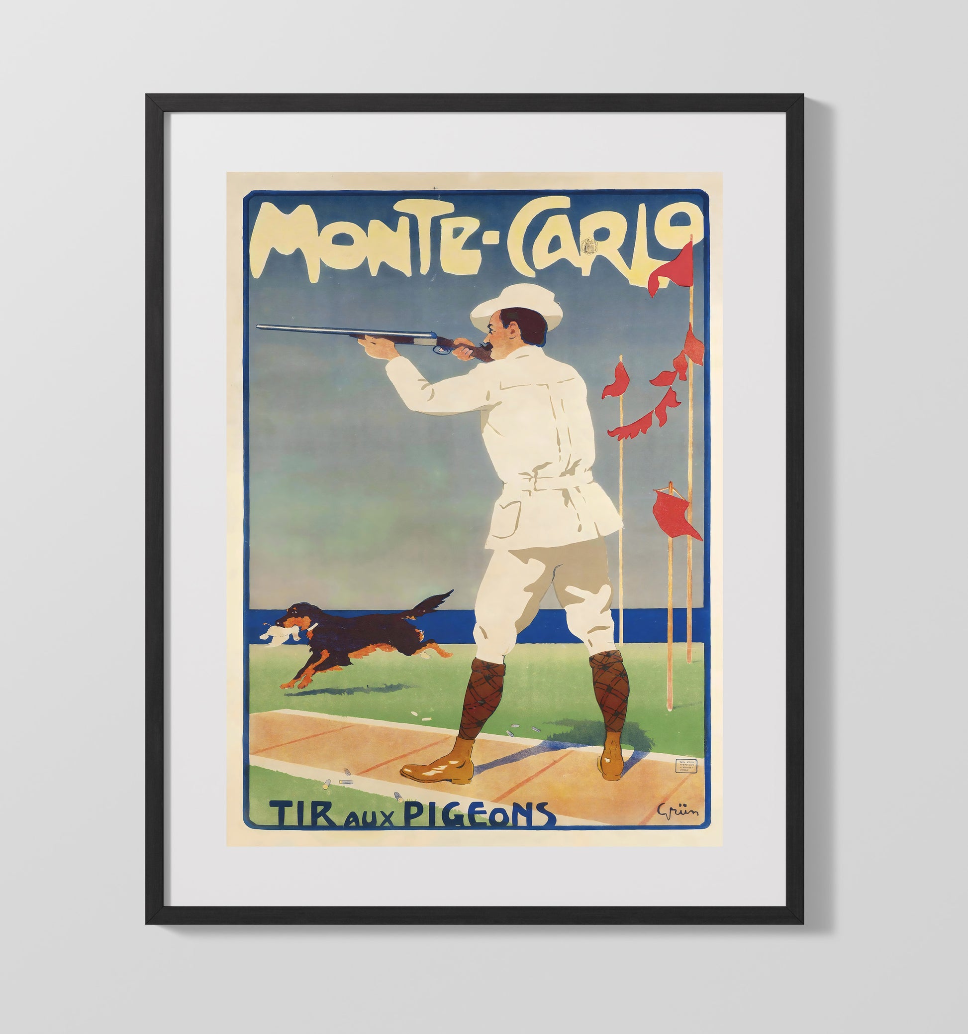 Monte Carlo Pigeon Shooting Vintage Travel Print 16x20 Gallery Frame travel wall art print