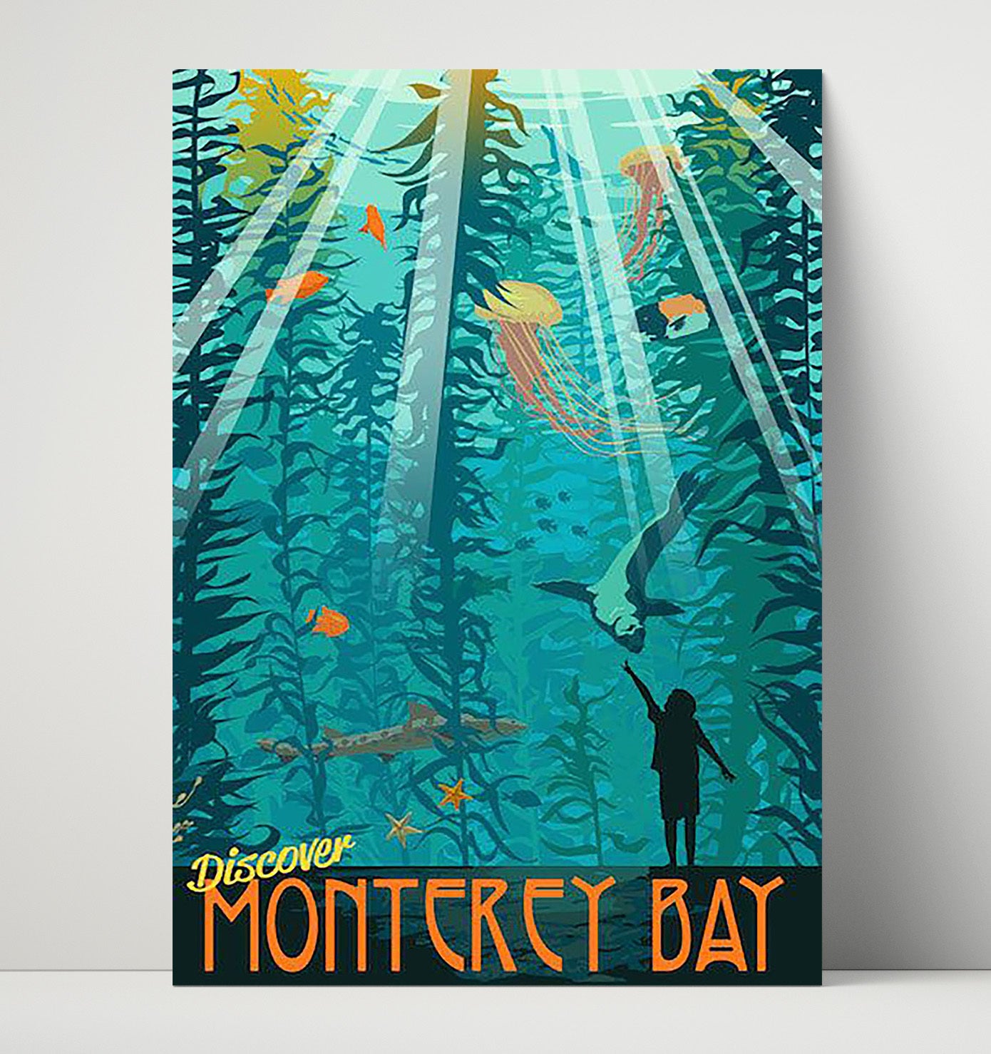 Monterey Bay Aquarium Scene Vintage Travel Print 16x20 Unframed Print travel wall art print