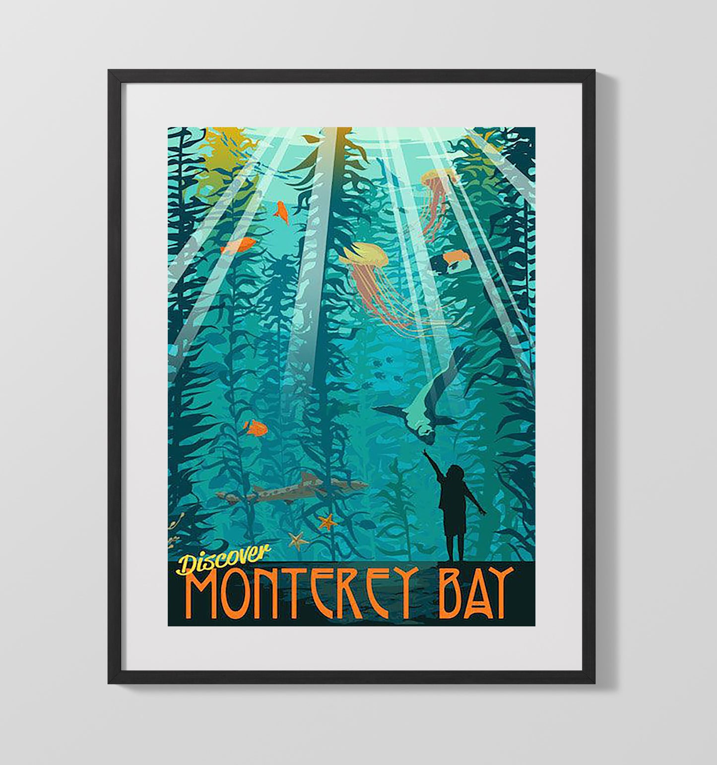 Monterey Bay Aquarium Scene Vintage Travel Print 16x20 Gallery Frame travel wall art print