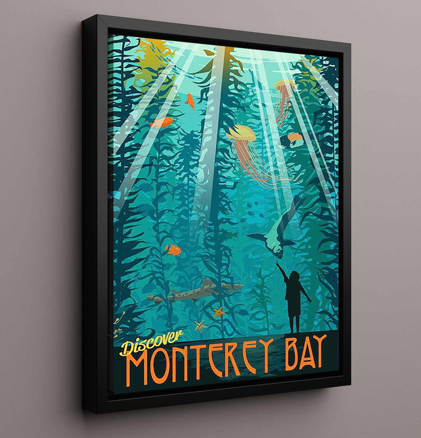 Monterey Bay Aquarium Scene Vintage Travel Print 16x20 Framed Canvas travel wall art print