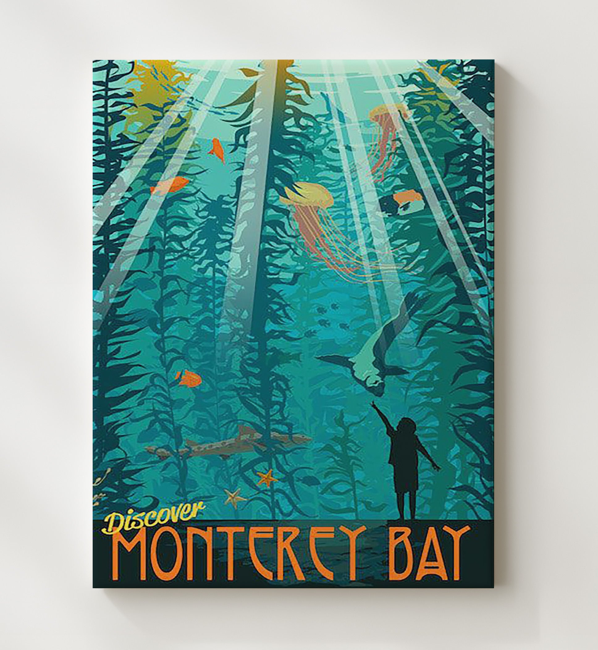 Monterey Bay Aquarium Scene Vintage Travel Print 20x24 Canvas travel wall art print