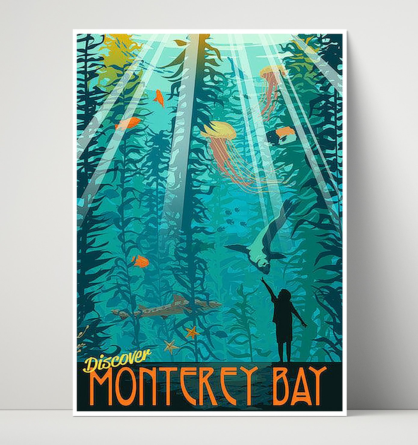 Monterey Bay Aquarium Scene Firefly Vintage Travel Print 16x20 Unframed Print travel wall art print