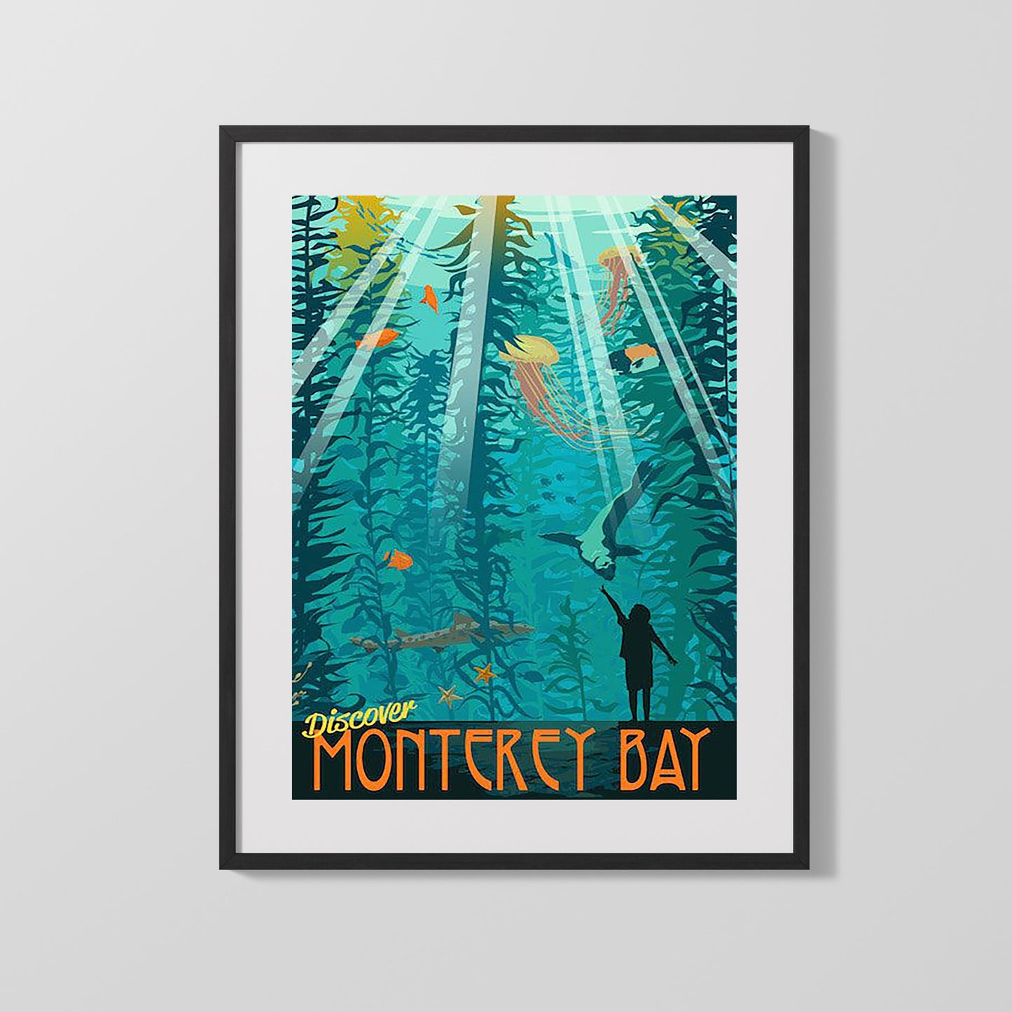 Classic Travel Poster - Monterey Bay - Aquarium Scene