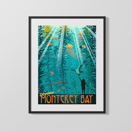 Classic Travel Poster - Monterey Bay - Aquarium Scene
