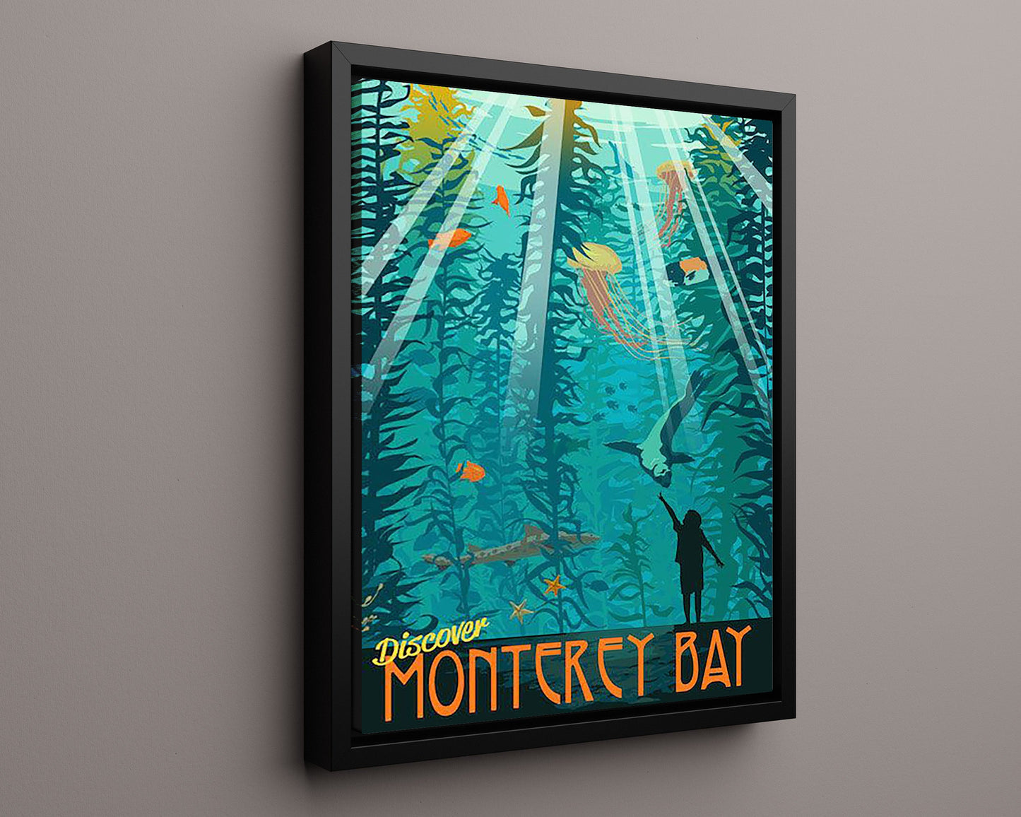 Classic Travel Poster - Monterey Bay - Aquarium Scene