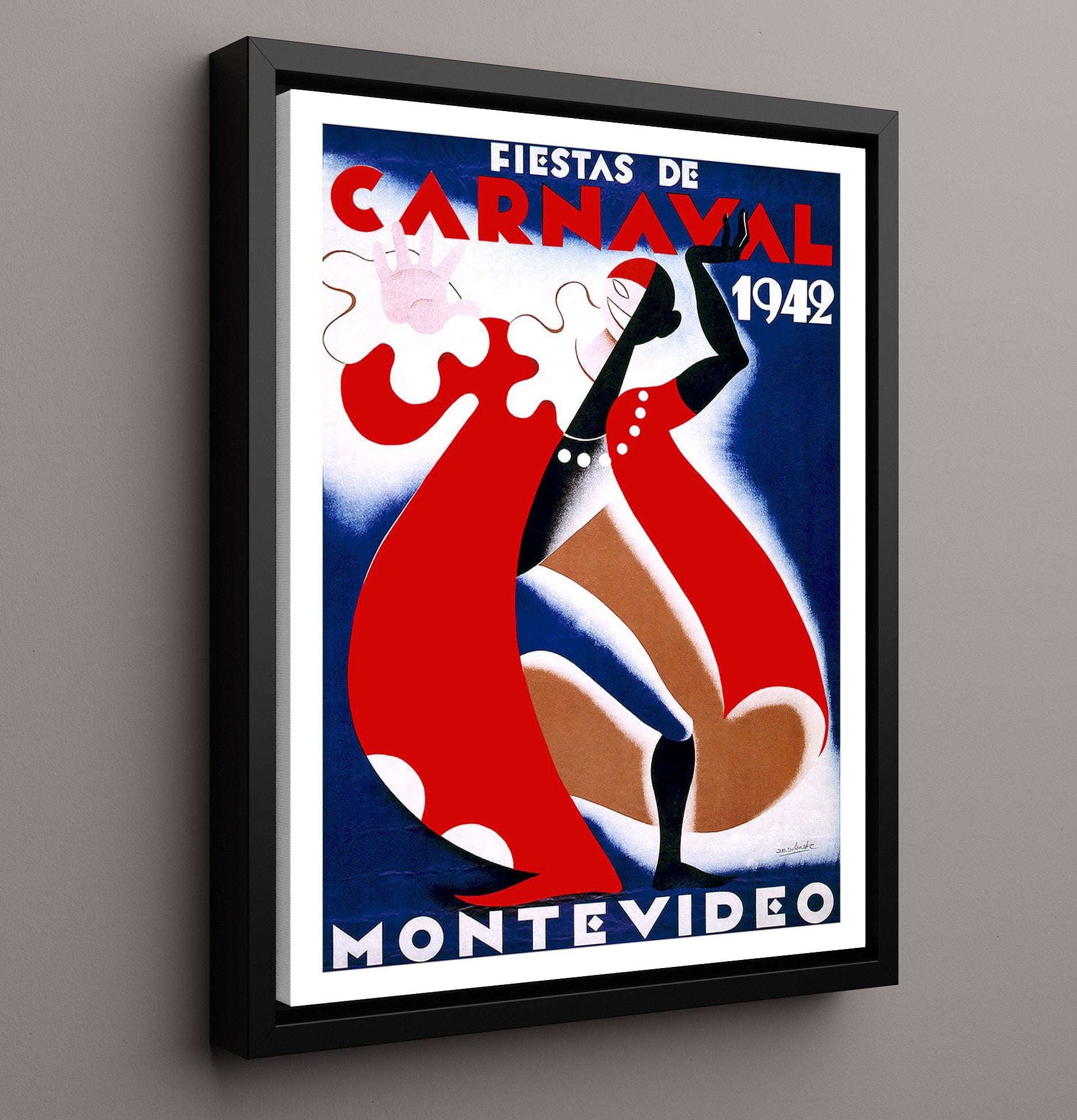 Montevideo Carnaval 1942 Vintage Travel Print 16x20 Framed Canvas travel wall art print