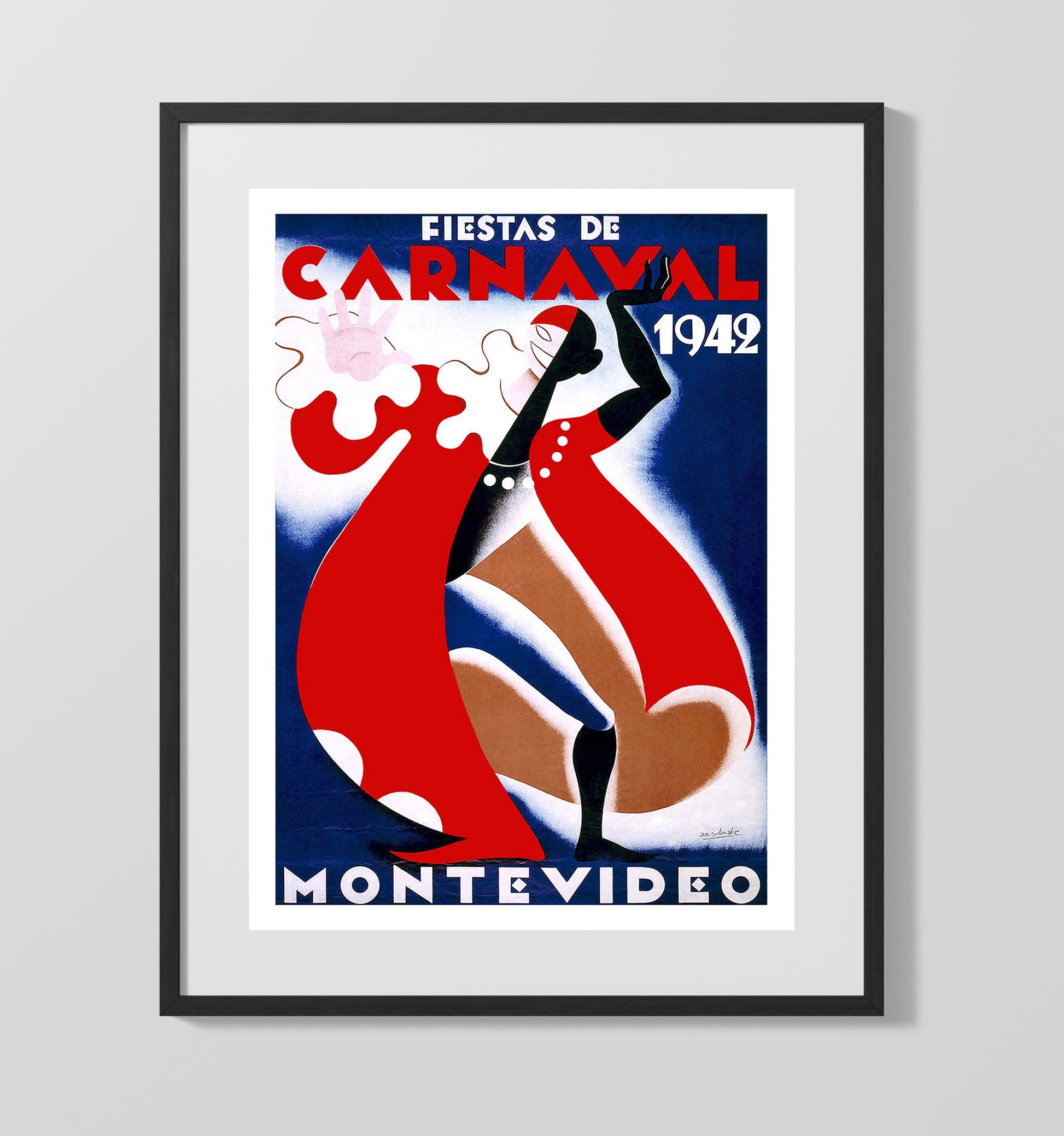 Montevideo Carnaval 1942 Vintage Travel Print 16x20 Gallery Frame travel wall art print