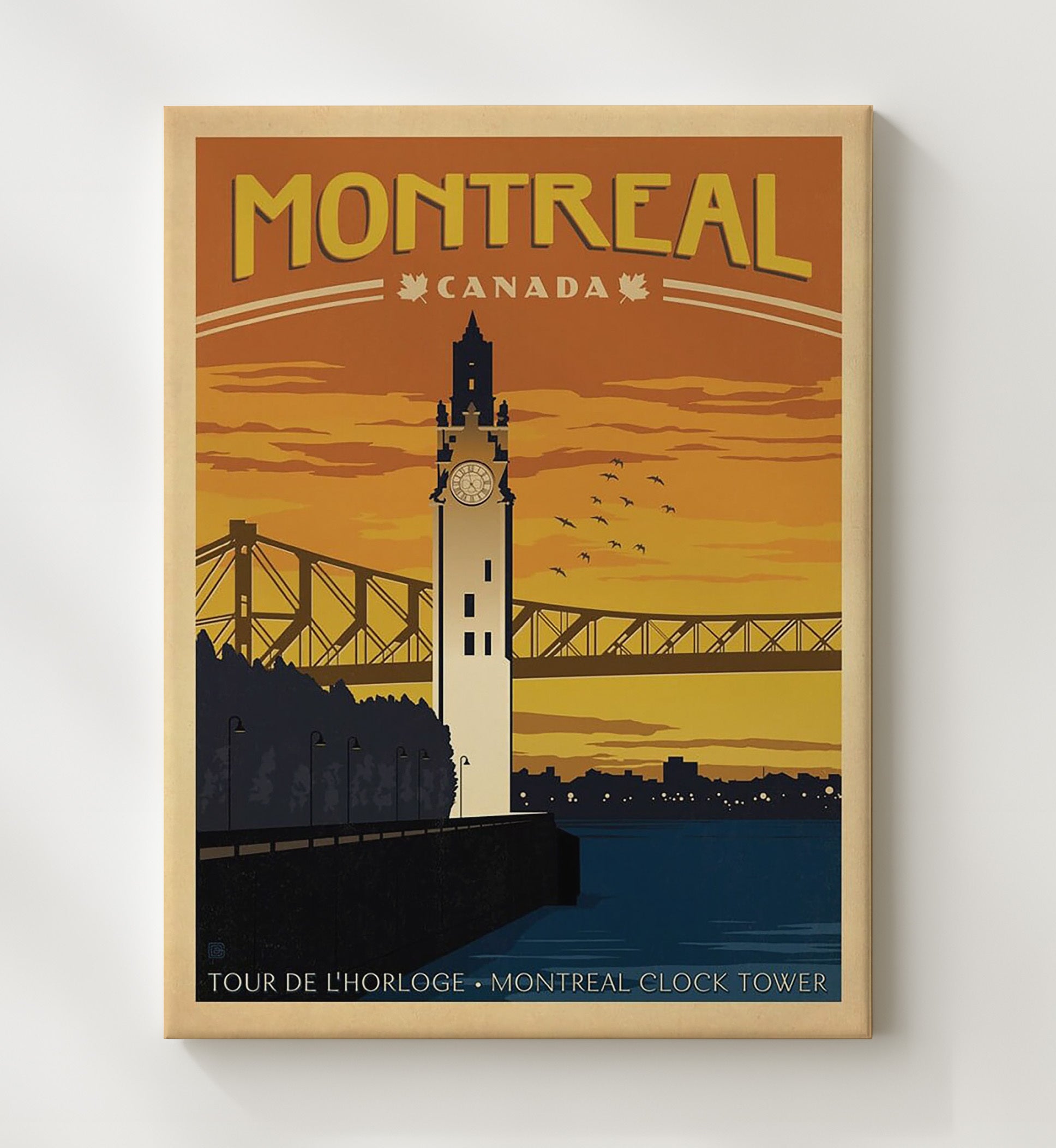 Montreal Clock Tower Vintage Travel Print 20x24 Canvas travel wall art print