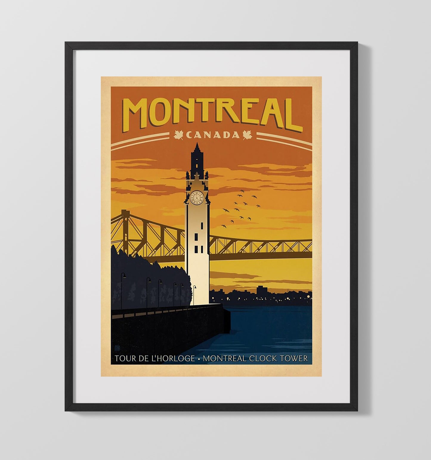 Montreal Clock Tower Vintage Travel Print 16x20 Gallery Frame travel wall art print