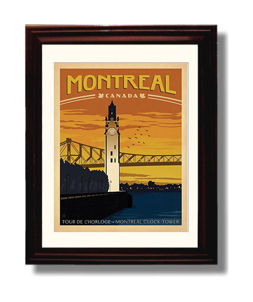 Montreal Clock Tower Vintage Travel Print 8x10 Beveled Frame travel wall art print