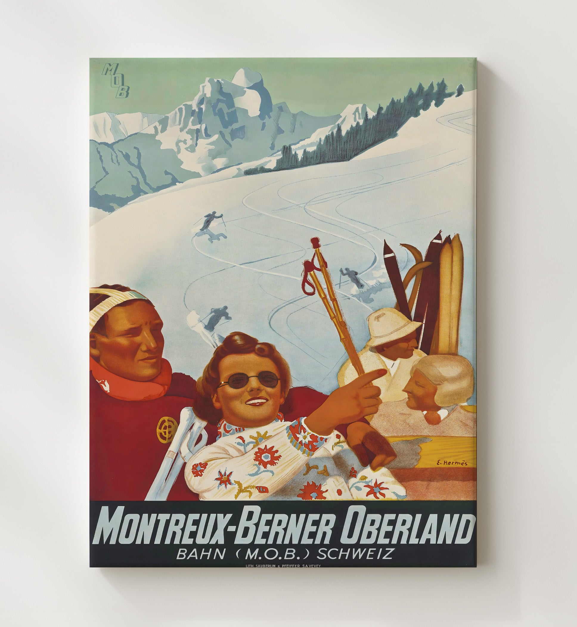 Montreux Berner Oberland Vintage Travel Print 20x24 Canvas travel wall art print
