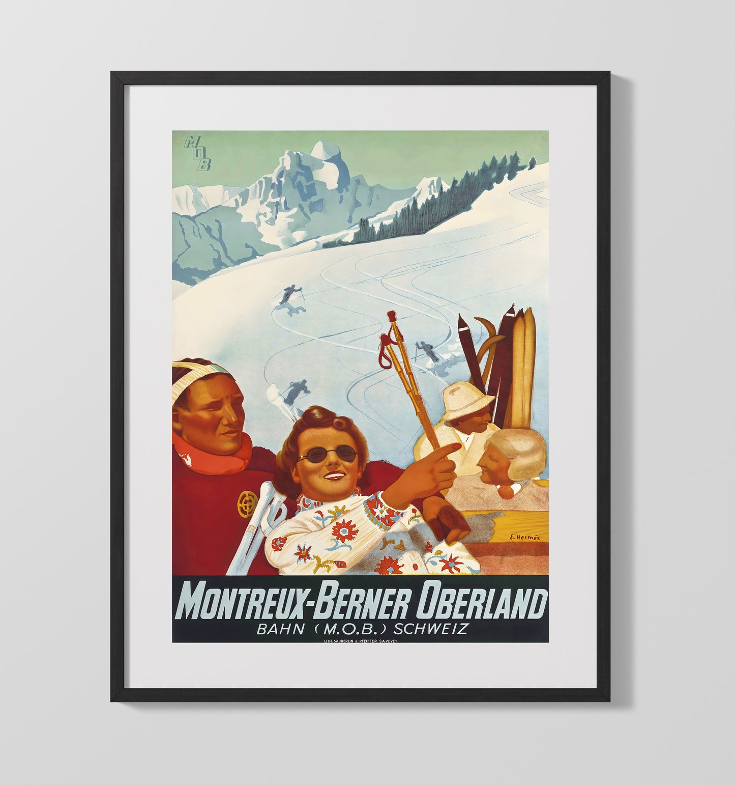 Montreux Berner Oberland Vintage Travel Print 16x20 Gallery Frame travel wall art print