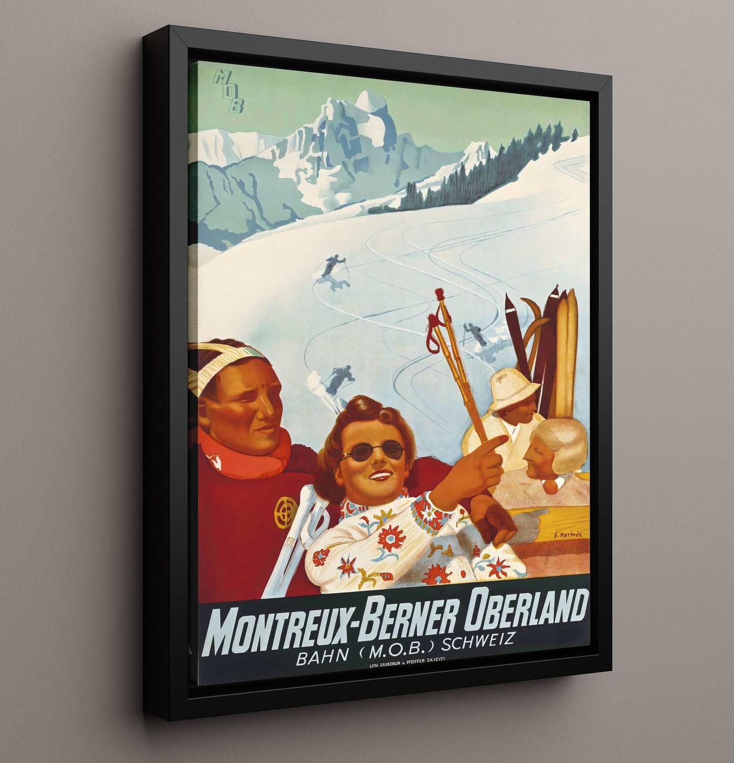 Montreux Berner Oberland Vintage Travel Print 16x20 Framed Canvas travel wall art print