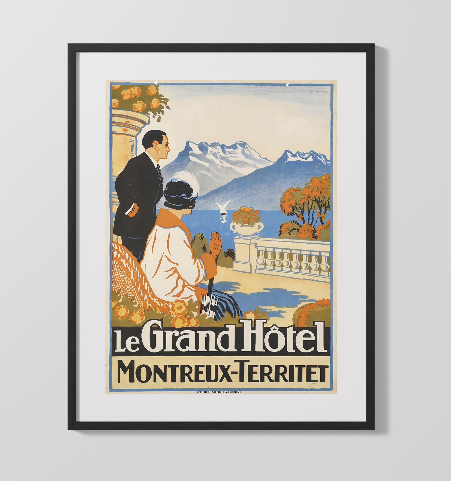Montreux Grand Hotel Vintage Travel Print 16x20 Gallery Frame travel wall art print